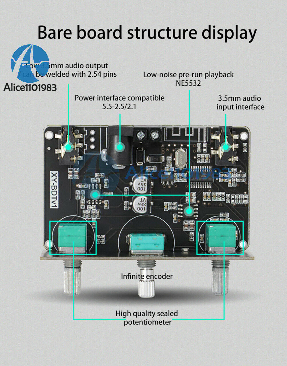 Bluetooth Audio Decoder Board 2 CH Stereo High Low Tone Pre-stage Tuning Module