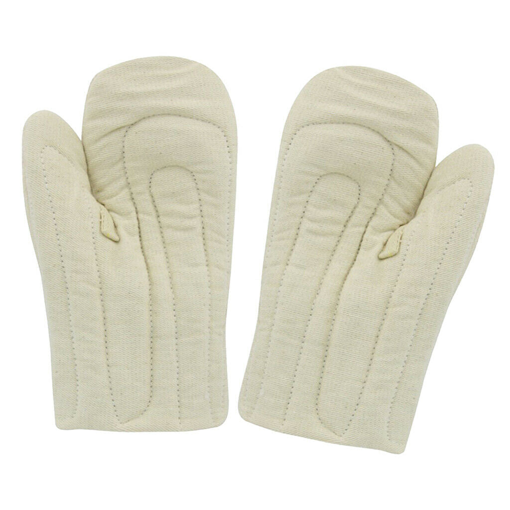2pcs Oven Mitts Non-slip BBQ Grill Kitchen Cooking Gloves Thick Cotton Beige
