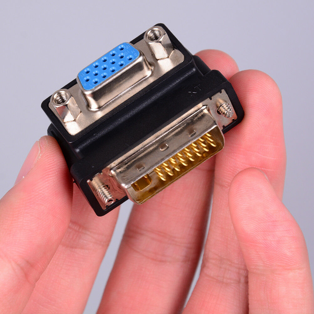 DVI-I 24+5 pin male to VGA 15 pin female 90 degree convertor adapter black JDD