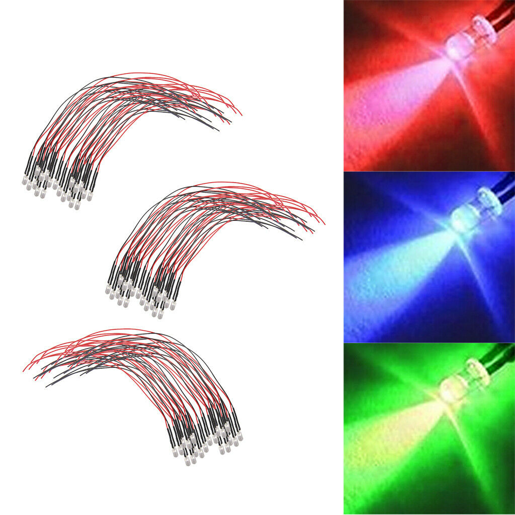 60 Pieces 20cm Pre Wired 5mm Emitting Diode Bright LED Lamp Light