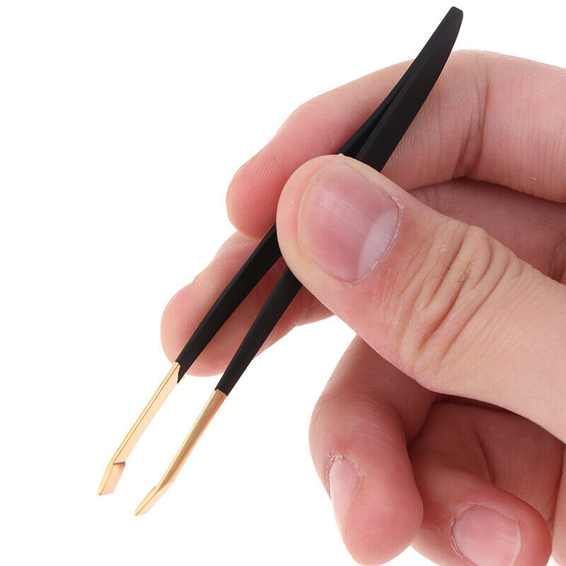 Eyebrow Tweezer Golden Head Slanted Stainless Steel Eyelash Clip Makeup Tool
