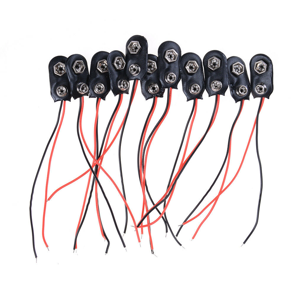 10Pcs 9V Battery Snap Holder Clip Connector Hard Shell 10CM Cable Lead  TH