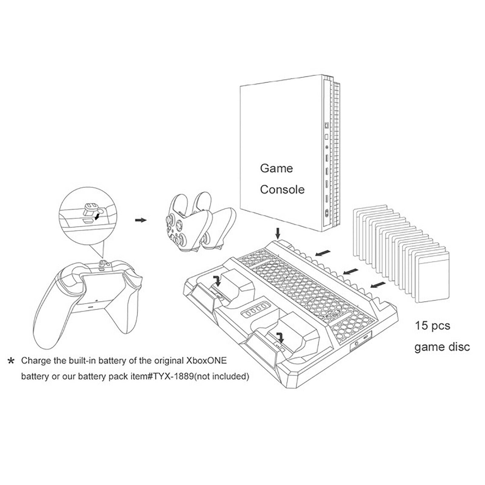For XBOX ONE X S Console Charging Base Dual Controllers Charger with Cooling Fan