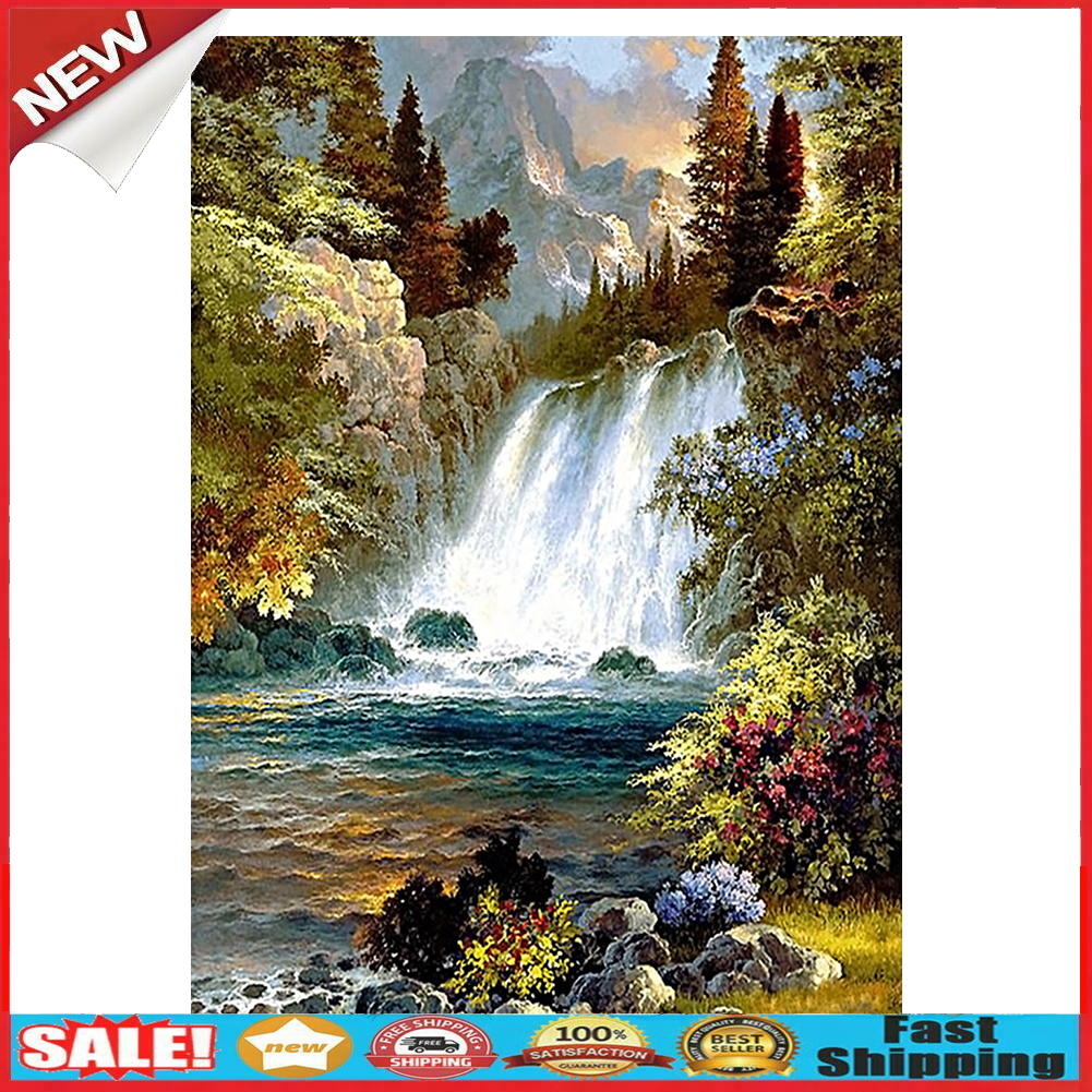 Waterfall Full Drill Round Diamond Painting DIY Needlework Cross Stitch Set @