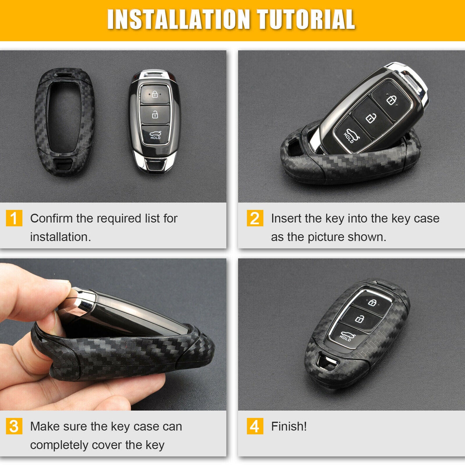 For Hyundai Accent/Santa Fe/Veloster/i30 Carbon Fiber Smart Key Chain Case Cover