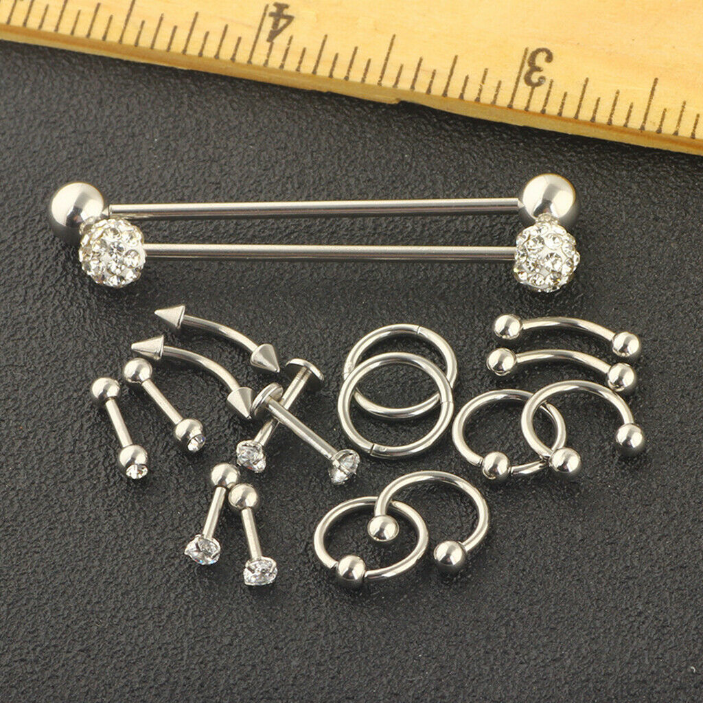 9 Pairs Stainless Steel Barbell Body Piercings Jewelry Kit Earrings Stud