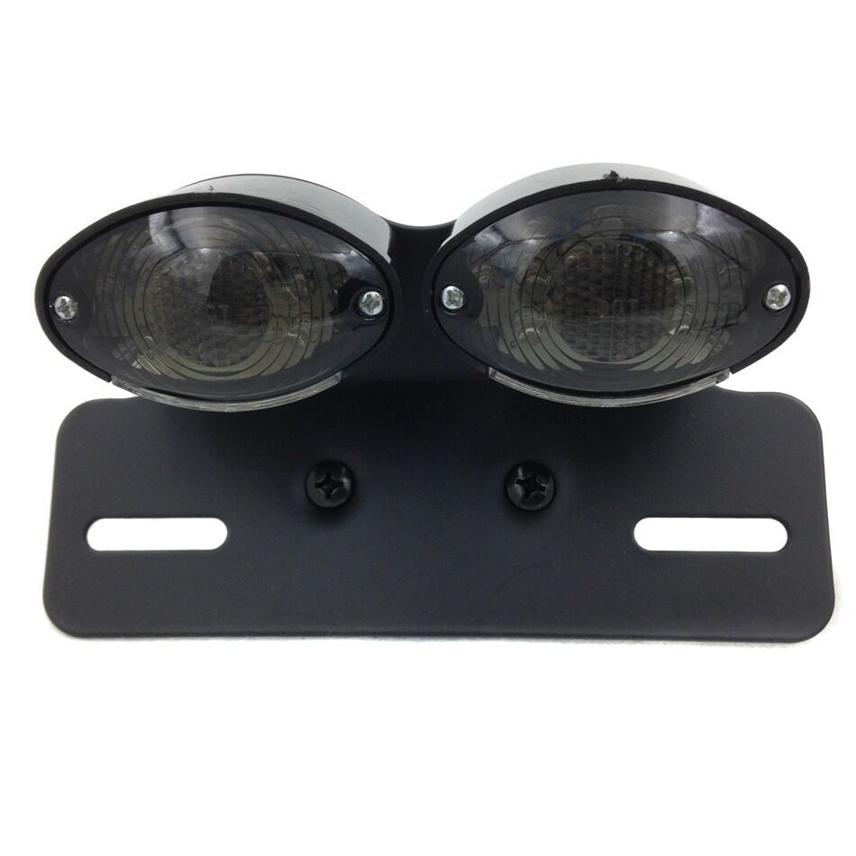M.Universal Cat Eye Custom Motorcycle Tail Brake License Plate light BLACK smoke