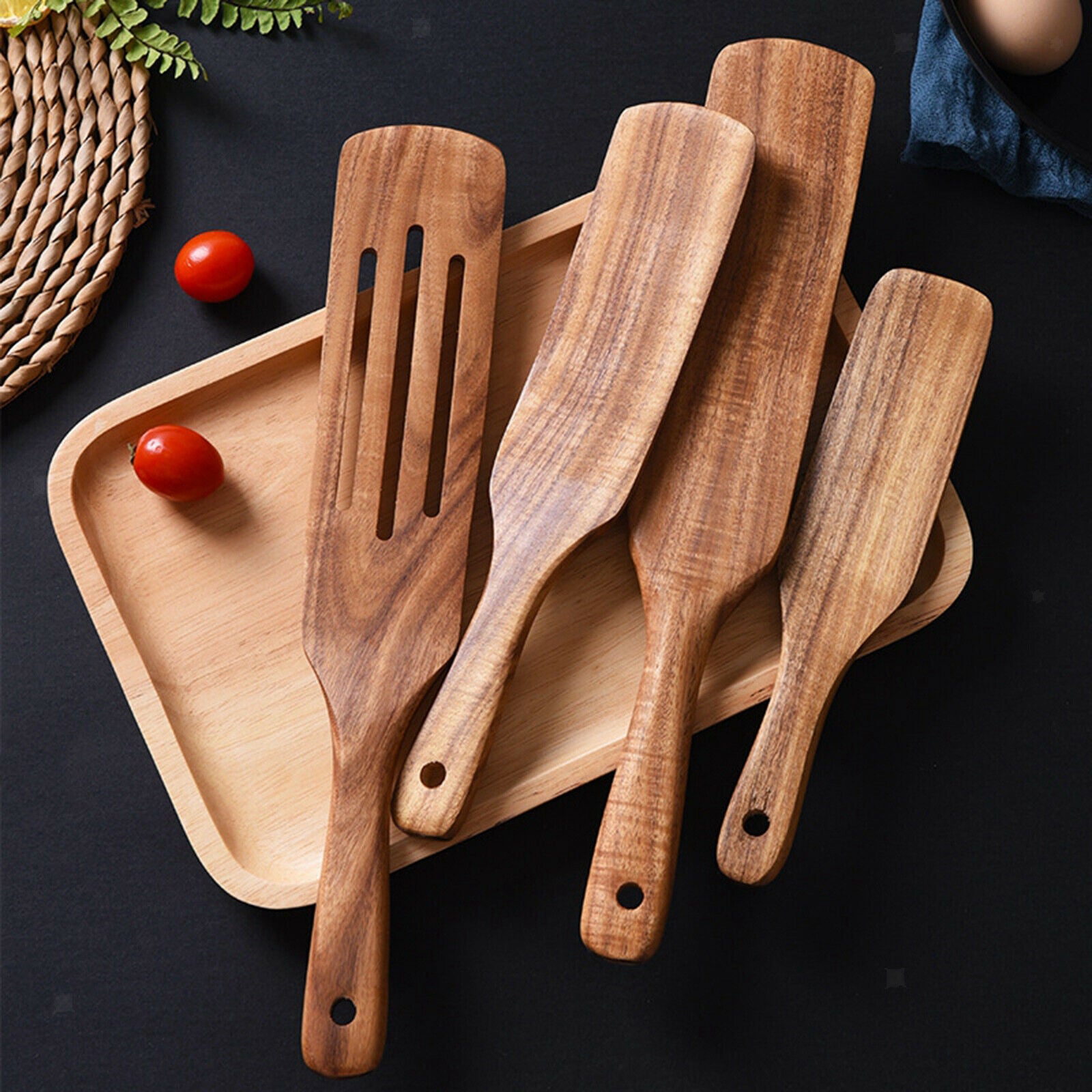5pcs Wooden Kitchen Utensil Set,Turner Spatula Acacia Spurtle Kitchen Sets