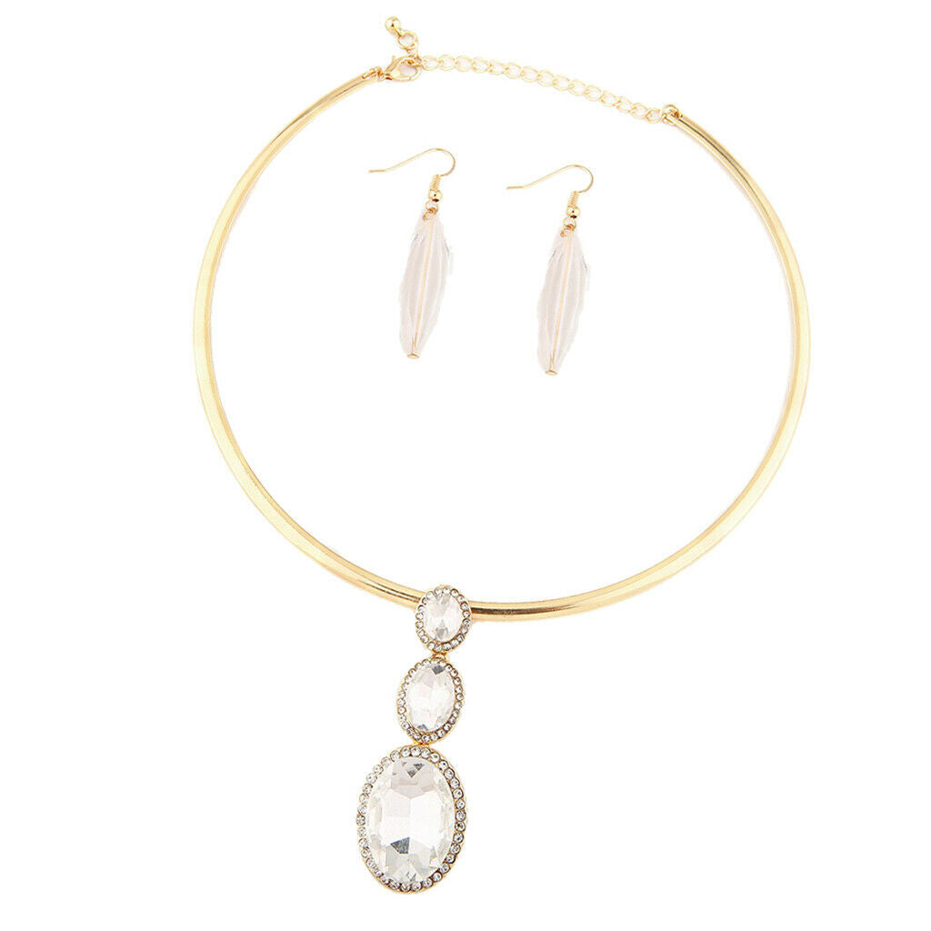 Crystal Collar Earrings Pendants Set Necklace Earrings Choker Jewelry Golden