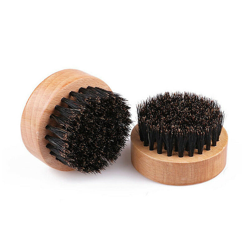 Beard Brush Boar Bristle Hairdresser Shaving Mustache Brush Round Wooden Handle