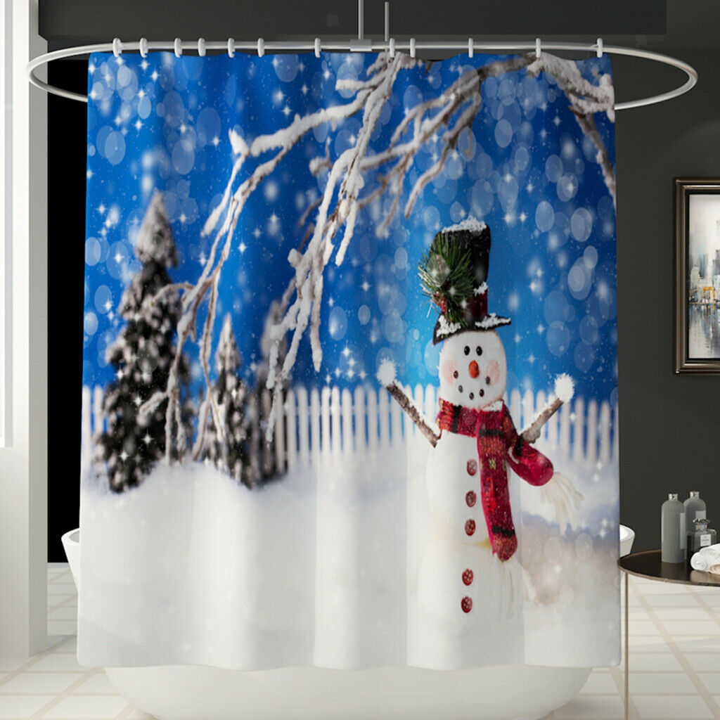 Christmas Style  Bathroom Curtains with Hooks for Bathroom Decor Snowman