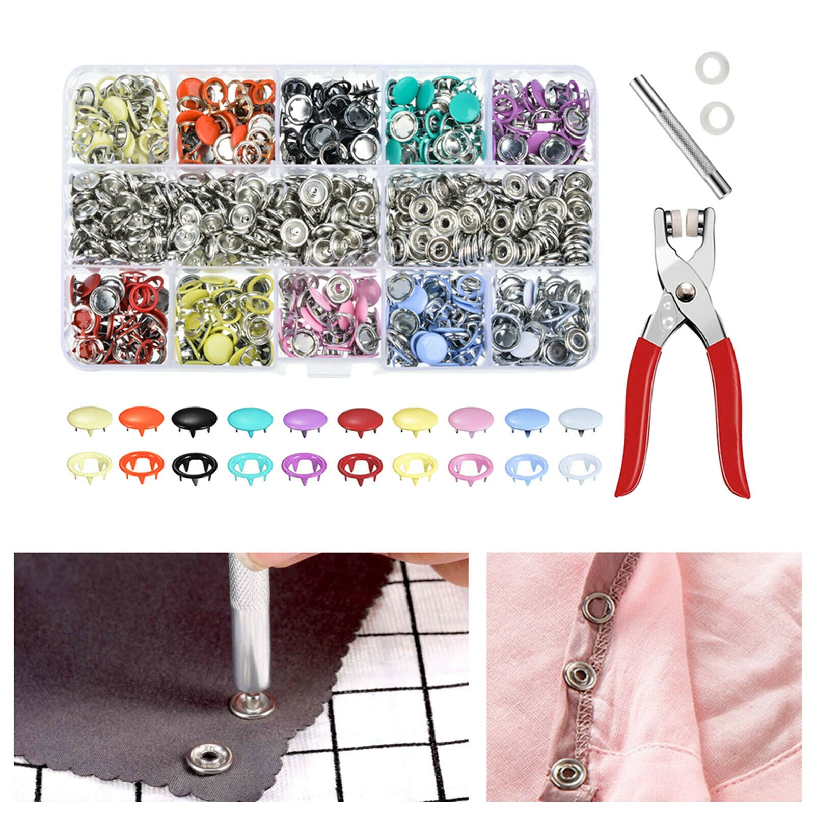 100Set Grommets Snap Fasteners Kit Metal Press Studs Bodysuit Clothing
