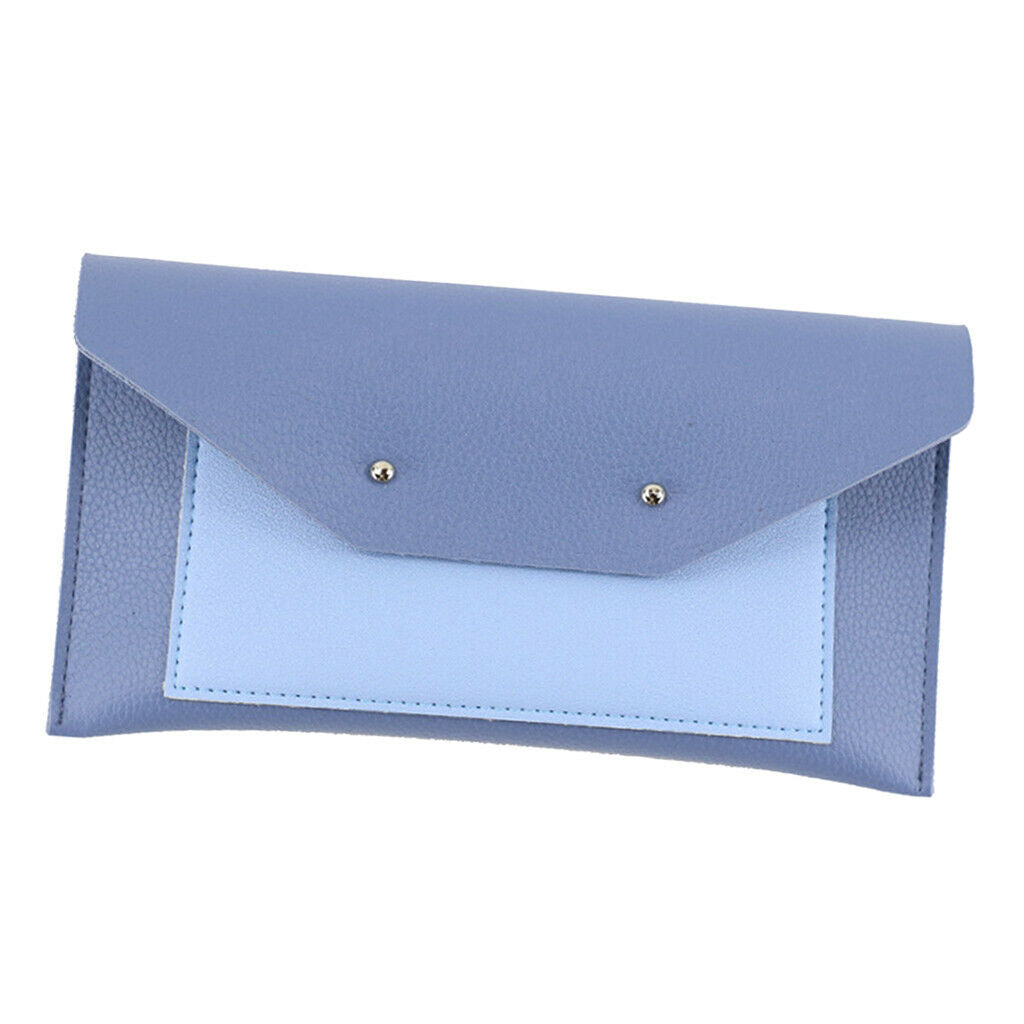 Leather Eyeglasses Case Flip Top Envelope Pouch Eyewear Carrying Holder Blue