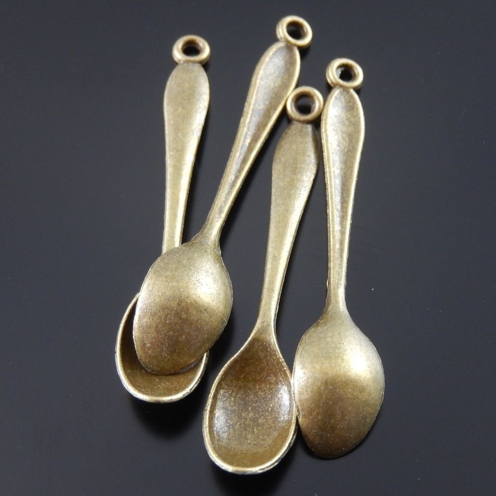 20-pack Antiqued Bronze Alloy Spoon Pendant Charm For Jewelry Art Craft 50x11mm