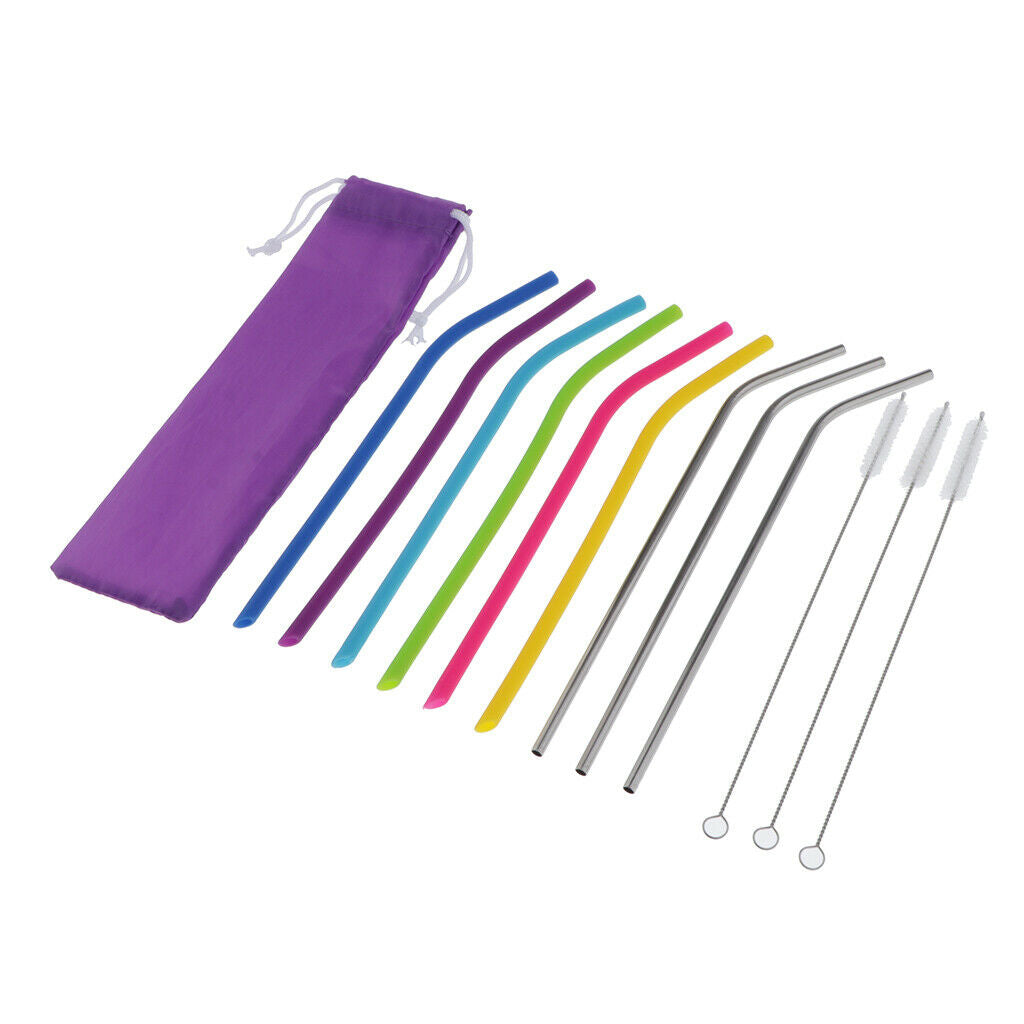 Set Of Drinking Silicone Straws Stainless Steel Straws, Long Flexible Straws