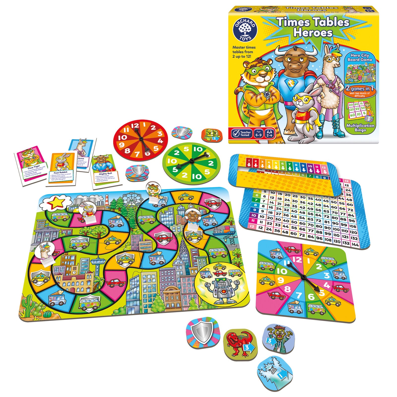 Orchard Toys 101 Times Tables Heroes Board Game Multiplication Bingo Family Chil