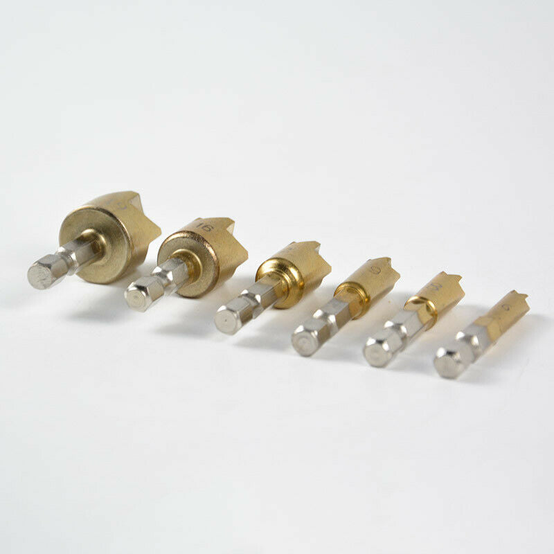 New 6Pcs/Set 90Â°Hex 5 Flute Drill Bit Set 6-19mm Counter Sink Chamfer Cutter
