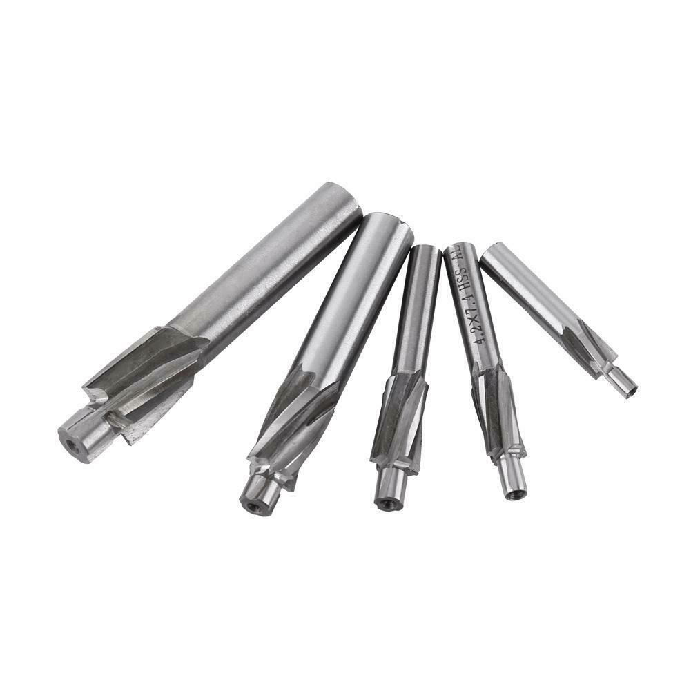 M3-M8 5 Piece of Pilot Slot Drill Tool for End Mills with 4-Blade Countersink