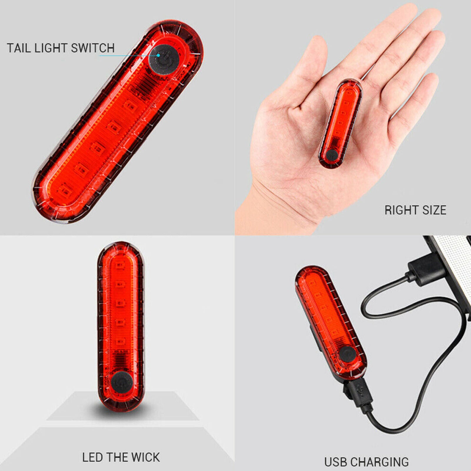 2PCS Bicycle Rear Light 2835 LED Bike Tail Lamp Cycling 4 Modes USB Rechargeable
