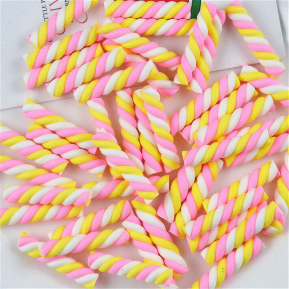 Lot of (x20) Polymer Clay Cabochons Twisted Marshmallow Candy Craft Decors Mixed