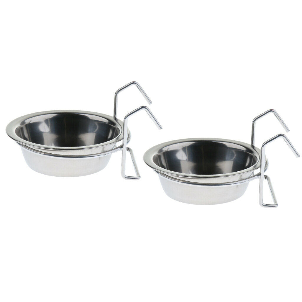 2Pcs Bird Parrot Stainless Steel Cup Feeding Accessories in Cage Bowl