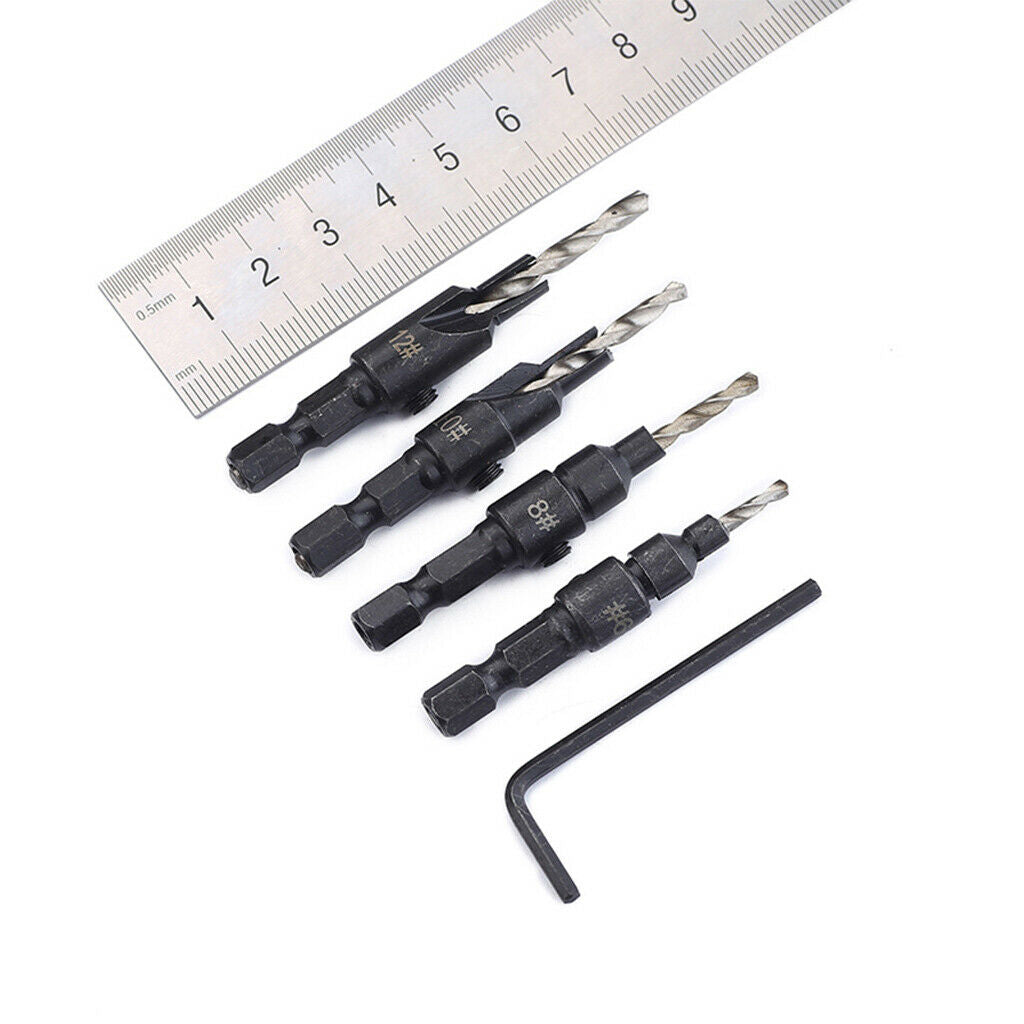 4 Pcs HSS Hex Shank Countersink Drill Bit Set Woodworking Drill Bit