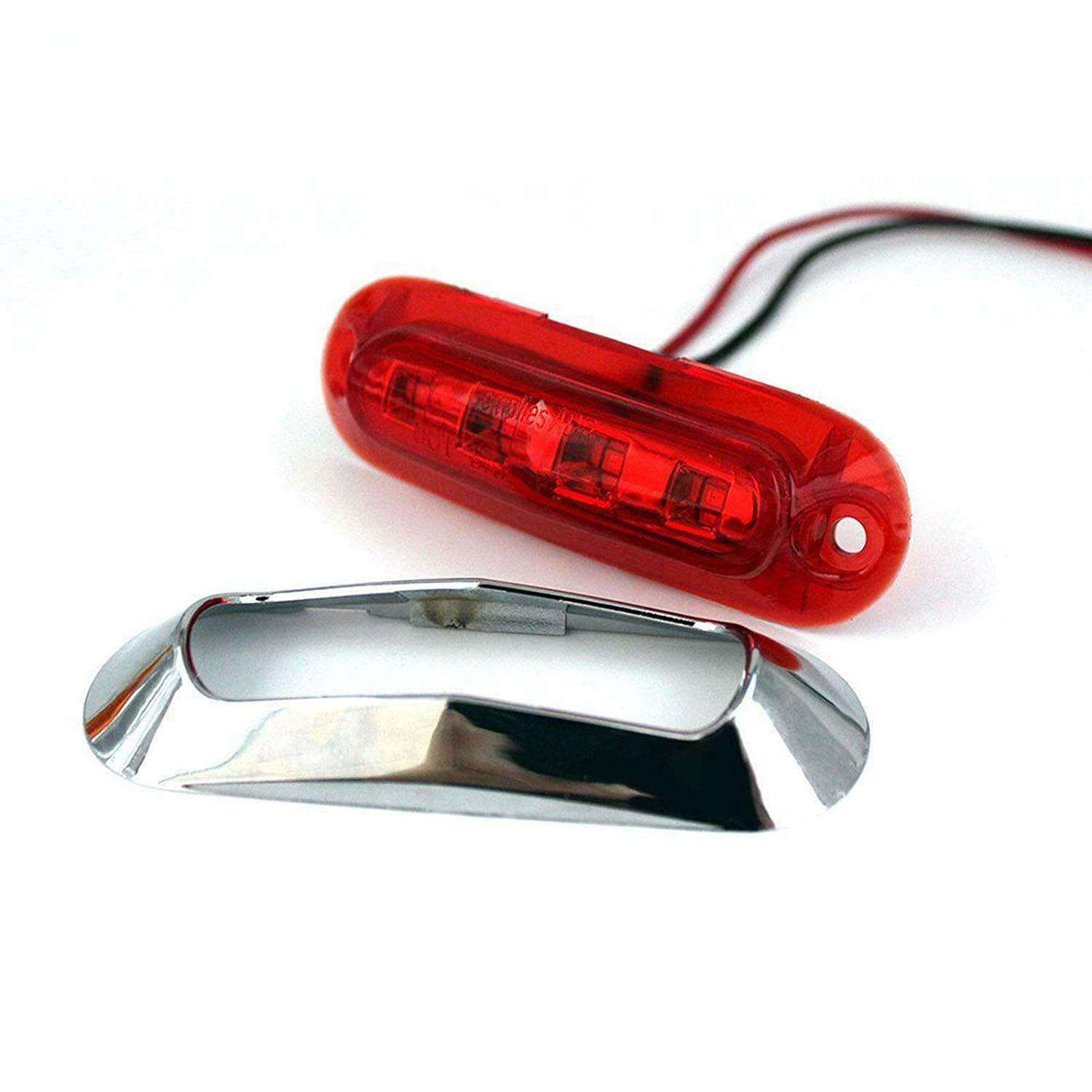 2pcs 3.5" Red Side Marker Clearance Light 4LED w/Chrome Bezel for Freightliner