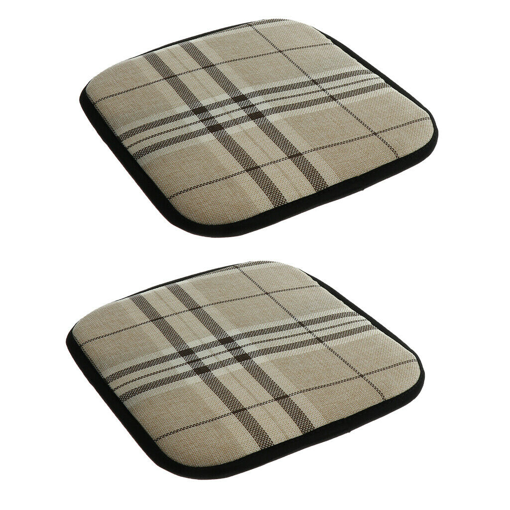 2 Pack Non Slip Square Premium Comfort Cotton Chair Pads Cushions - Grid Pattern