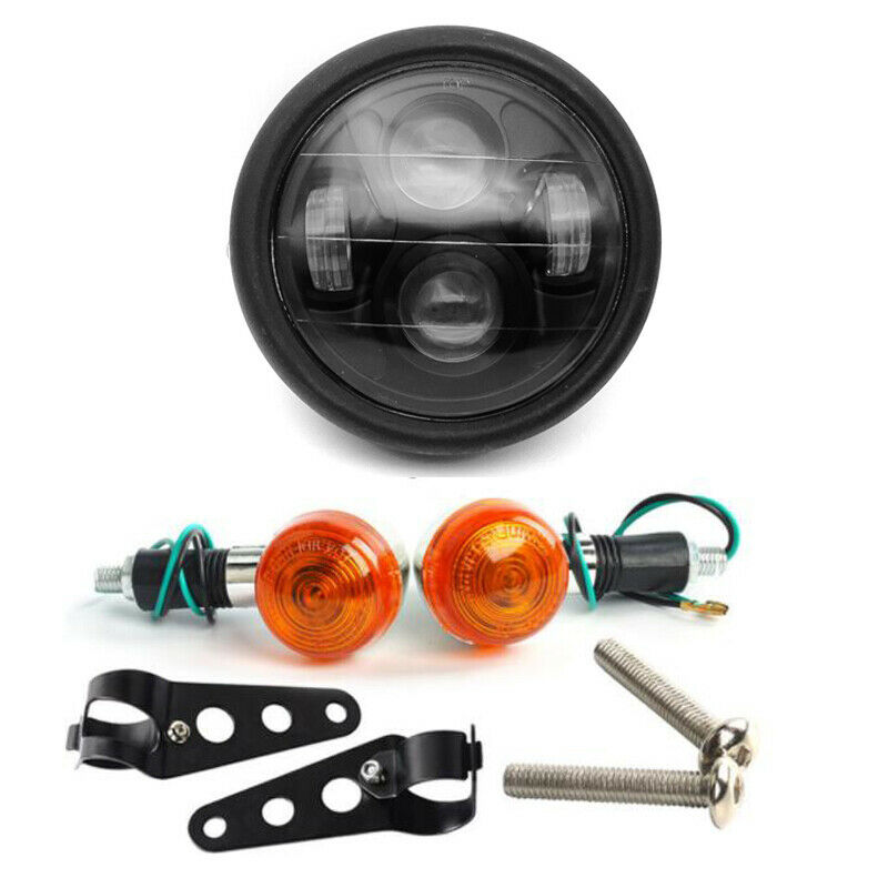 12V Retro Motorcycle Bikes 6.5" LED Headlight + Turn Singal Lights + Bracket Set