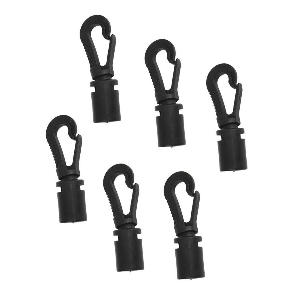 6 Pieces Black Elastic Bungee Shock Cord Hook Karabiner for Boat Kayak Canoe