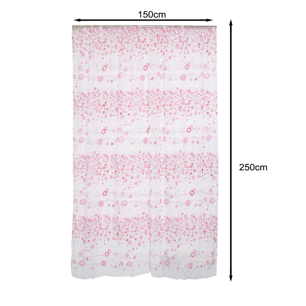 Rod Pocket Rural Floral Print Sheer Window Curtain Voile 150x250cm Pink