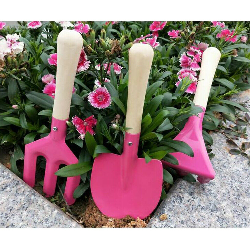 3pcs Mini Rake Shovel Fork Set for Kid's Easy to use Practical Safe Pink