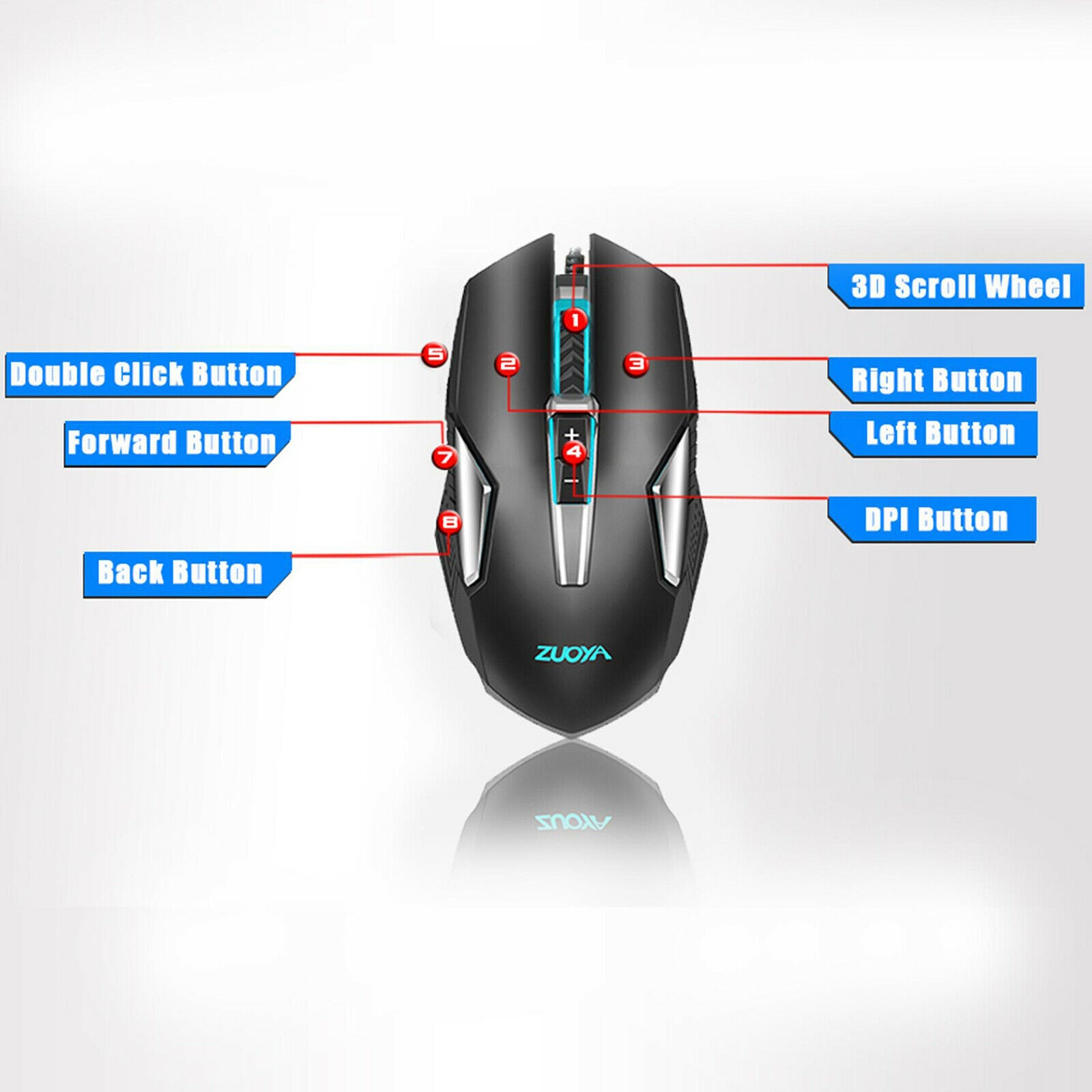 Wired Gaming Mouse 7 Button Comfortable 4800 DPI Game Mice for PC Laptop