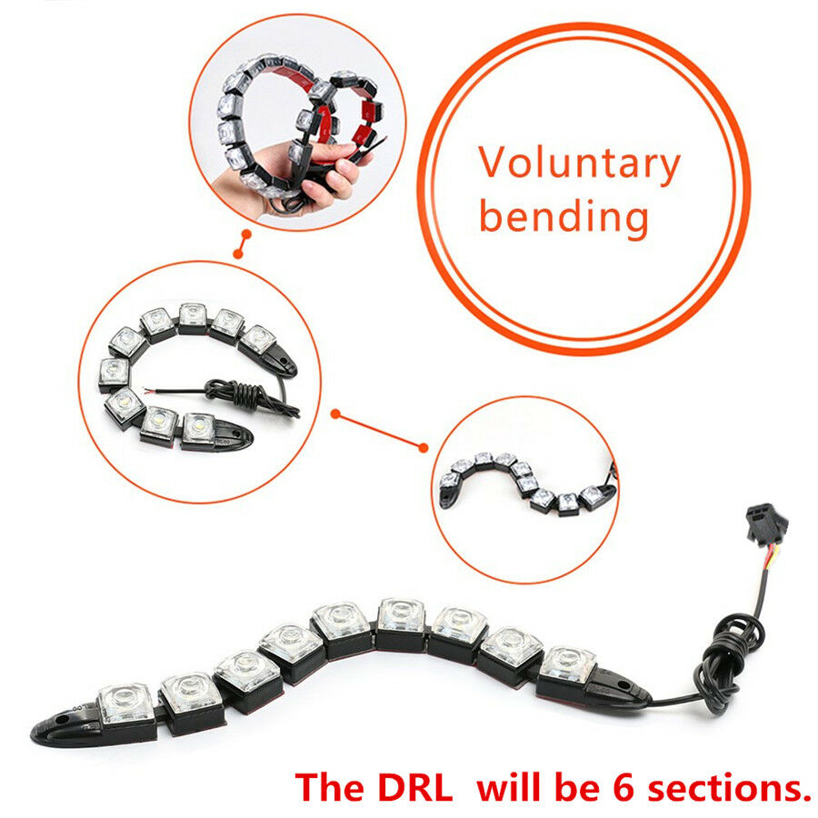 2x 6LED Car Flexible DRL Lamp w/ Switchback Sequential Flowing Turn Signal Light