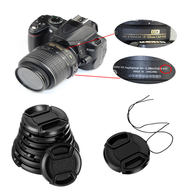 49mm Center Pinch Snap on Front Lens Cap Cover with String for Canon Nikon Sony