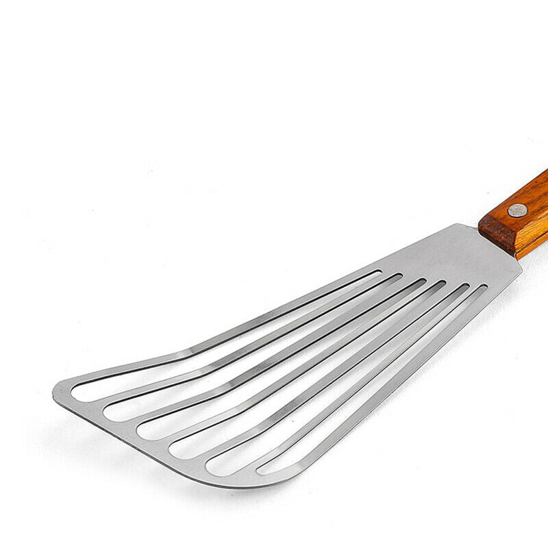 Stainless Steel Slotted Turner Fish Spatula With Wooden Handle Kitchen To.l8