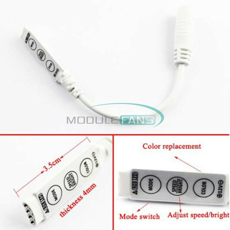 3 keys Admirable 1X 12V Mini controller Dimmer connector 3528 5050 RGB LED