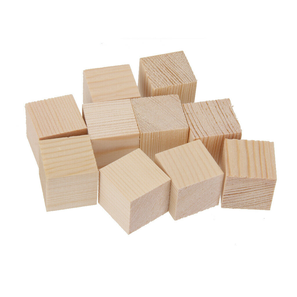 10pcs Unfinished Wood Cube Blocks for Scrapbooking Kids Crafts Gifts 25mm