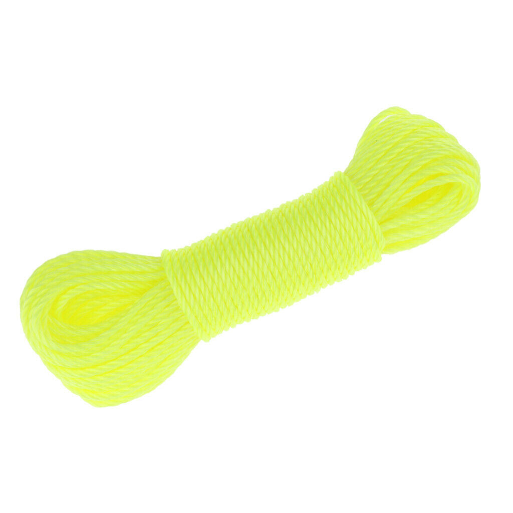 20m 10m Nylon Braided Rope for Camping Gardening Clothesline Yellow-20m