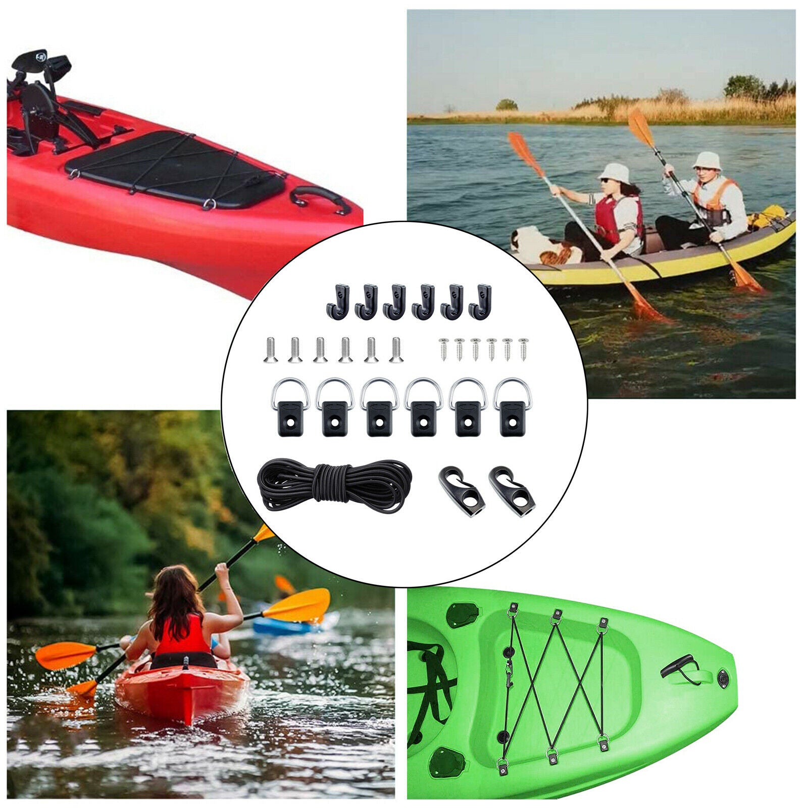 Kayak Deck Rigging Kit with Bungee Cable Ends 6 J-Hooks for Boat Camping Kit