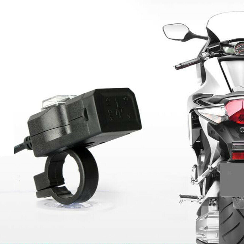 Motorcycles 12V Dual USB Charger Plug with Switch & Support Set 9-90V,