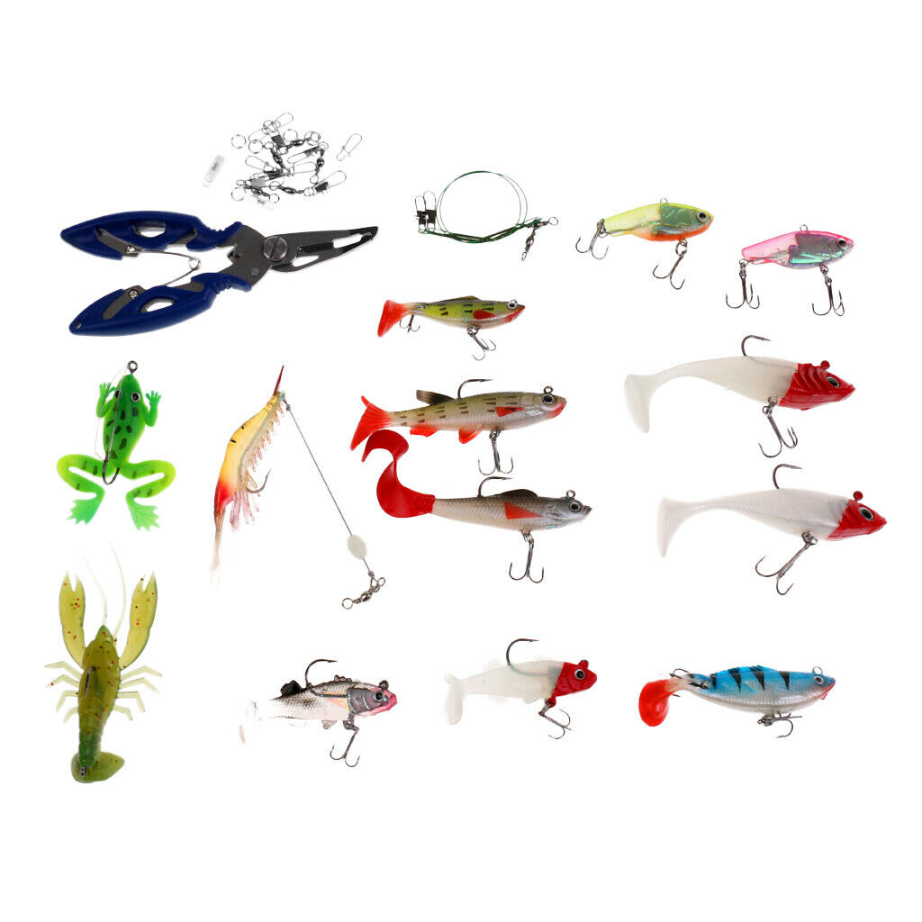 34pcs Fishing Lure Bait & Tools Set for Saltwater/Freshwater Fishing White