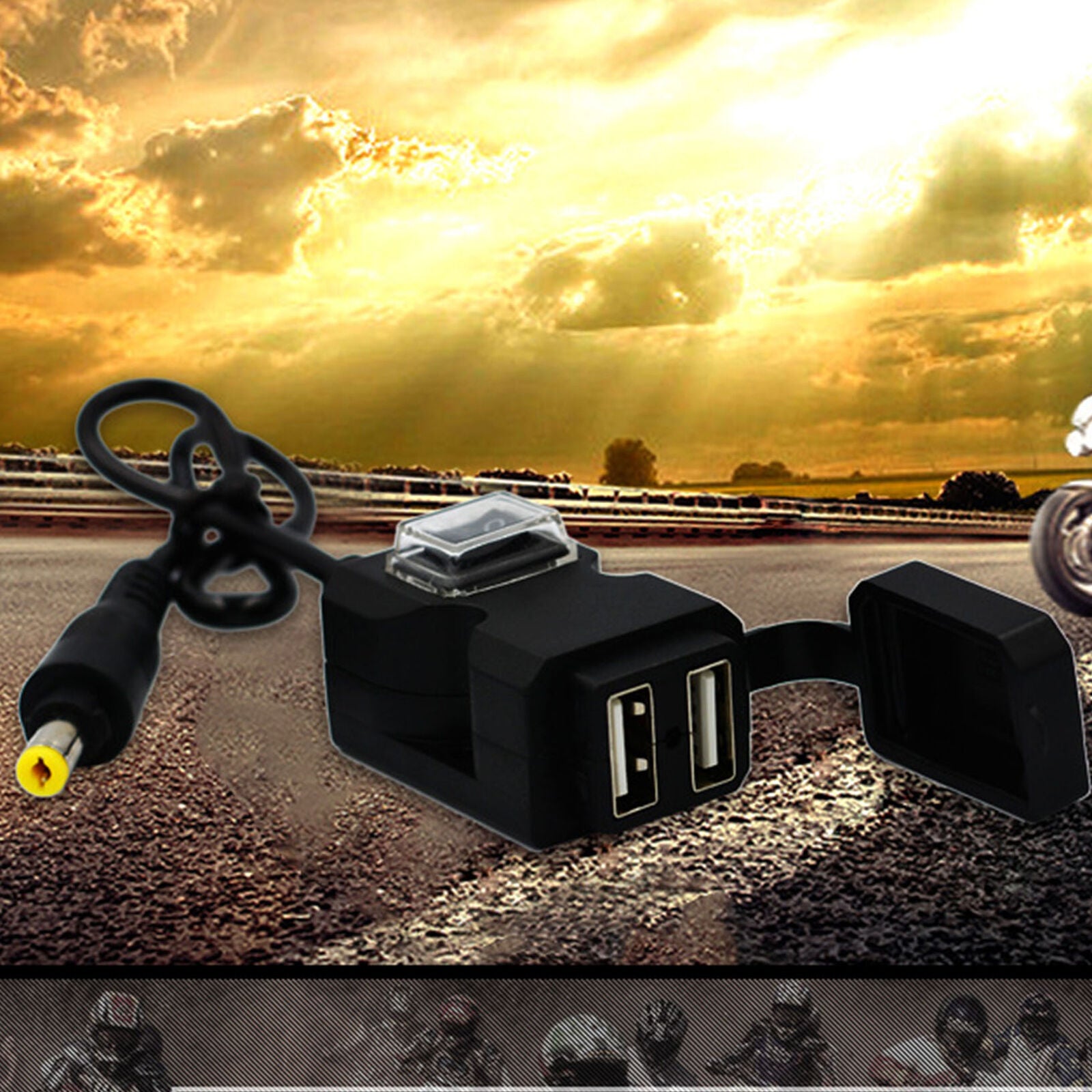 12V/24V Motorcycle Motorbike Dual USB Charger Phone Power Socket With Switch