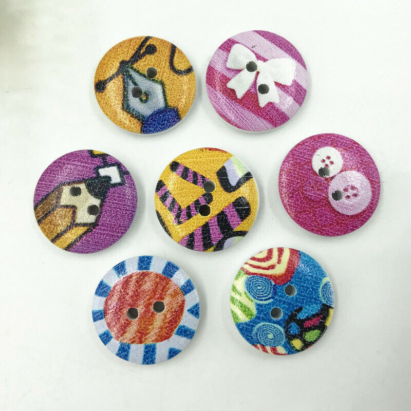 50pcs 20mm Wooden Buttons Mixed Cartoon pattern 2-holes sewing scrapbooking
