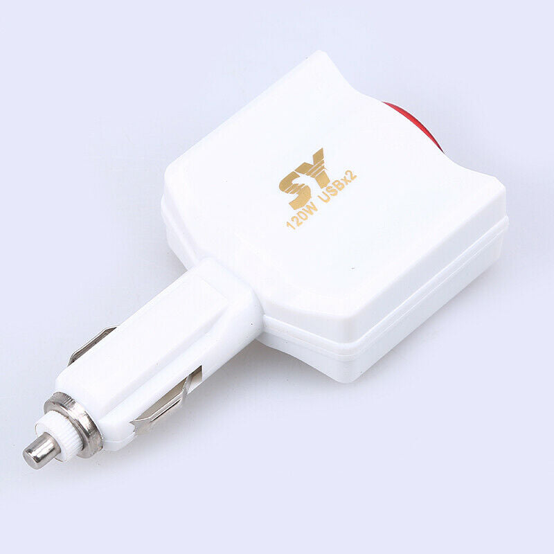 Type-C Car Auto Charger 2 Port Power Adapter Socket Charging USB 12-24V White