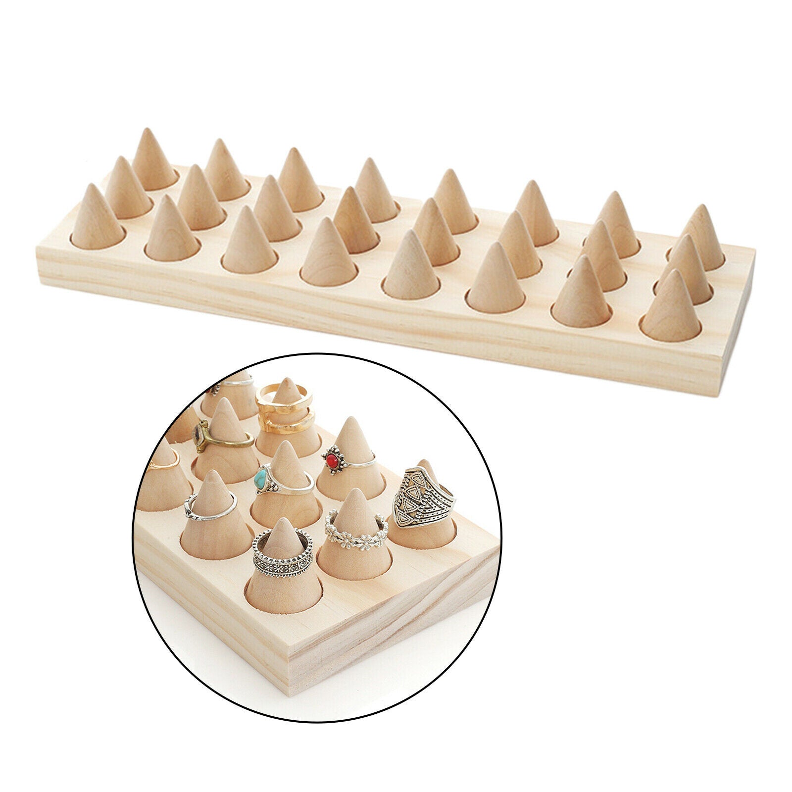 24 Fingers Natural Wood Rings Display Stands Showcase for Shows Decorative