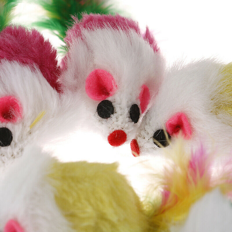 Mini Mouse Pet Cat Interactive Toys Cat Kitten with Colorful FeatherPlush.l8