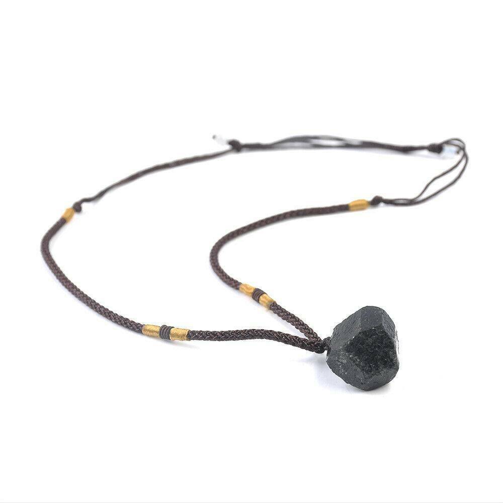 2021_Natural Black Tourmaline Stone Pendant Chakra Necklace Crystal Gem Specimen