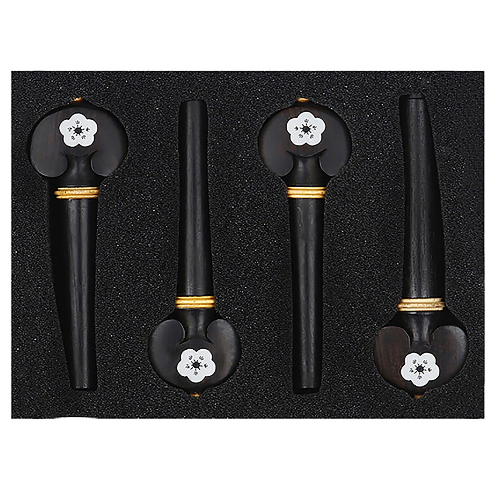 4x 3/4 4/4 Violin Tuning Pegs Wooden Set Black Replacement Inlay Boxwood
