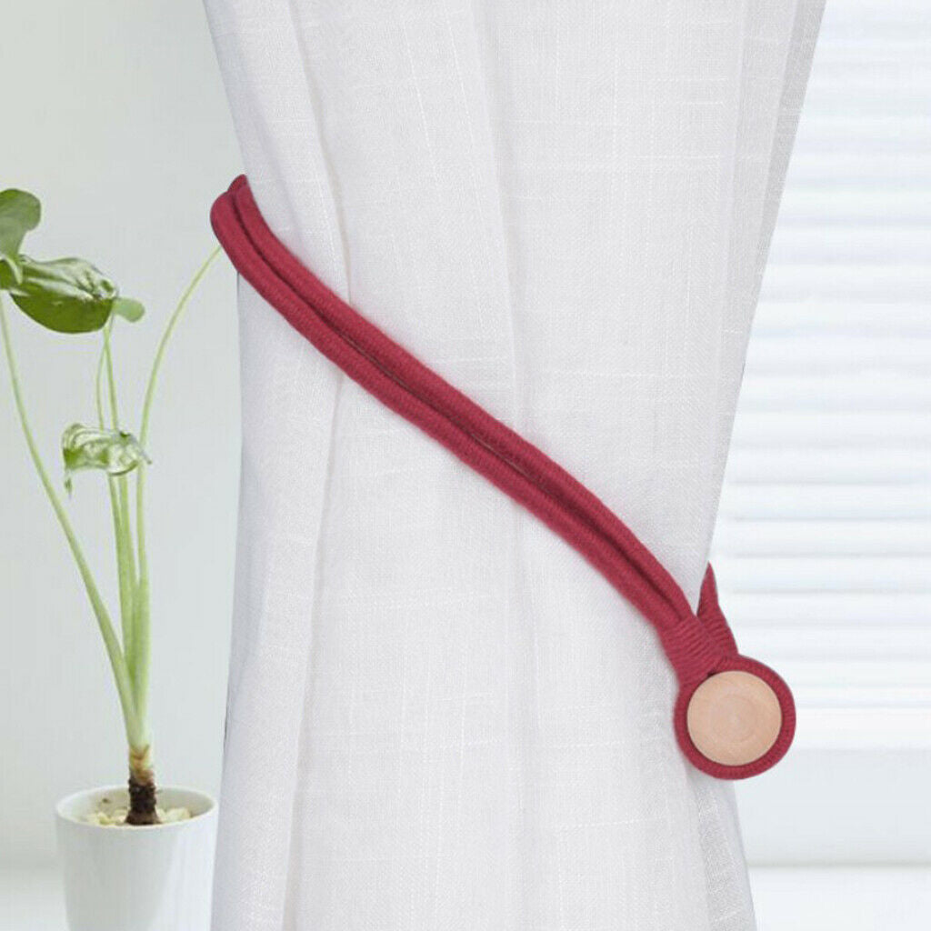 1 Pair Magnetic Round Curtain Tiebacks Rope Strap Drape Holdback Wine Red